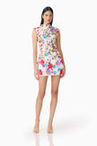 ROSETTE SLEEVELESS MINI DRESS IN MULTI FLORAL