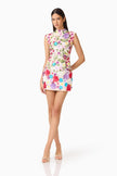 ROSETTE SLEEVELESS MINI DRESS IN MULTI FLORAL