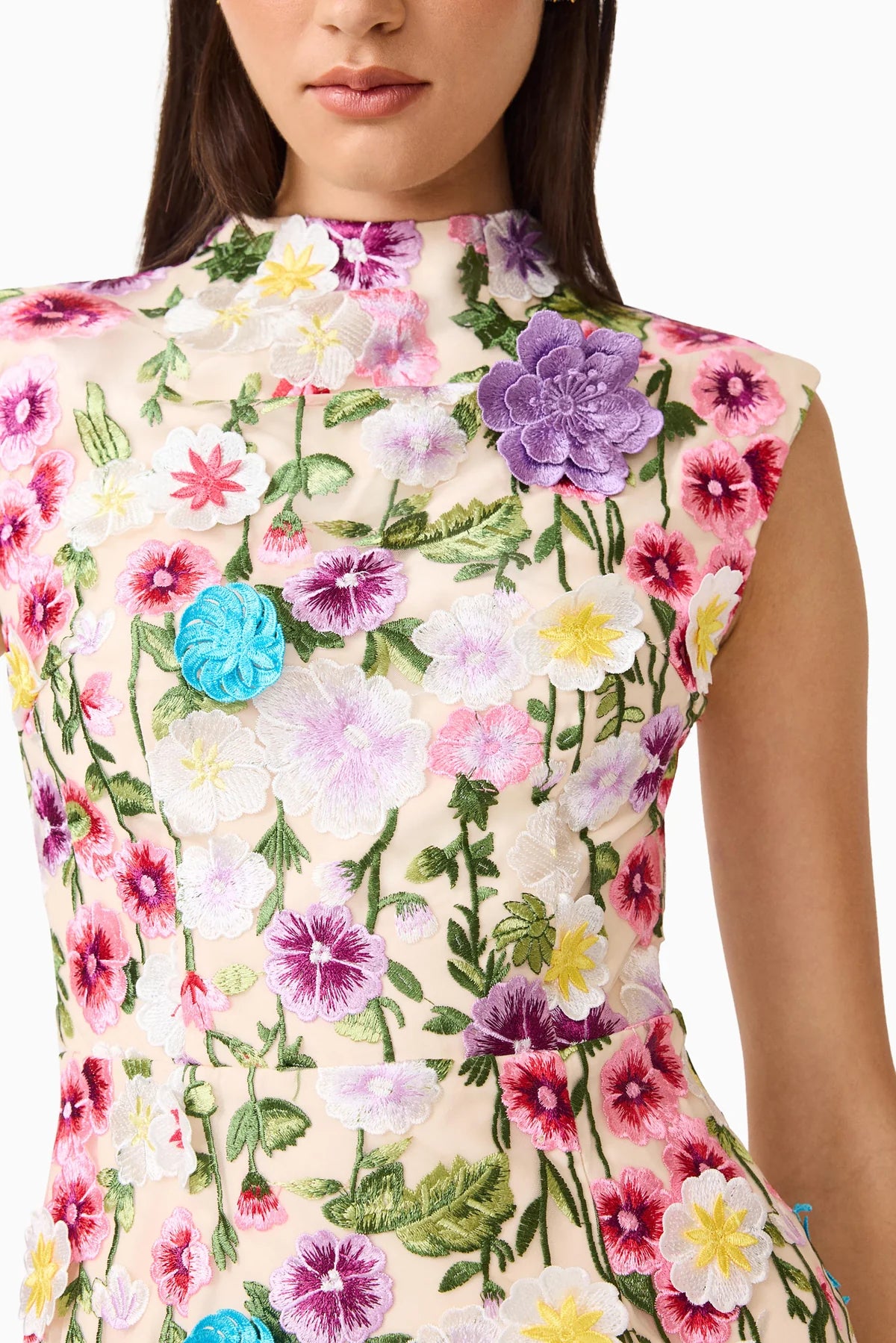 ROSETTE SLEEVELESS MINI DRESS IN MULTI FLORAL