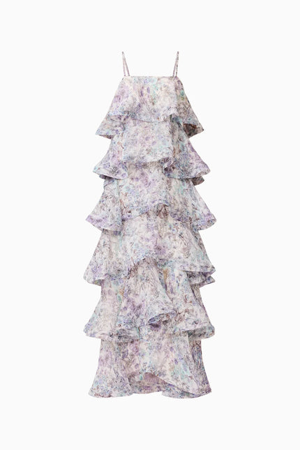 ROSARIA TIERED GOWN IN PURPLE FLORAL