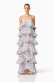 ROSARIA TIERED GOWN IN PURPLE FLORAL