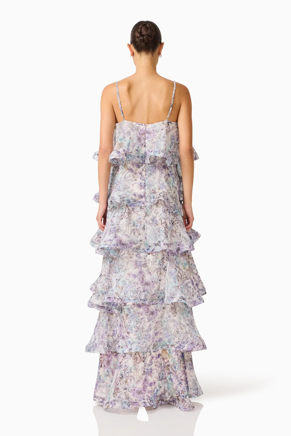ROSARIA TIERED GOWN IN PURPLE FLORAL