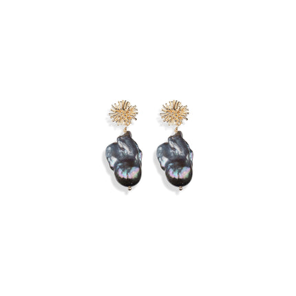 SUNBURST AND PEACOCK BAROQUE PEARL EARRING