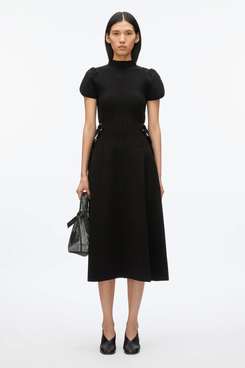 COMPACT RIB TULIP DRESS IN BLACK