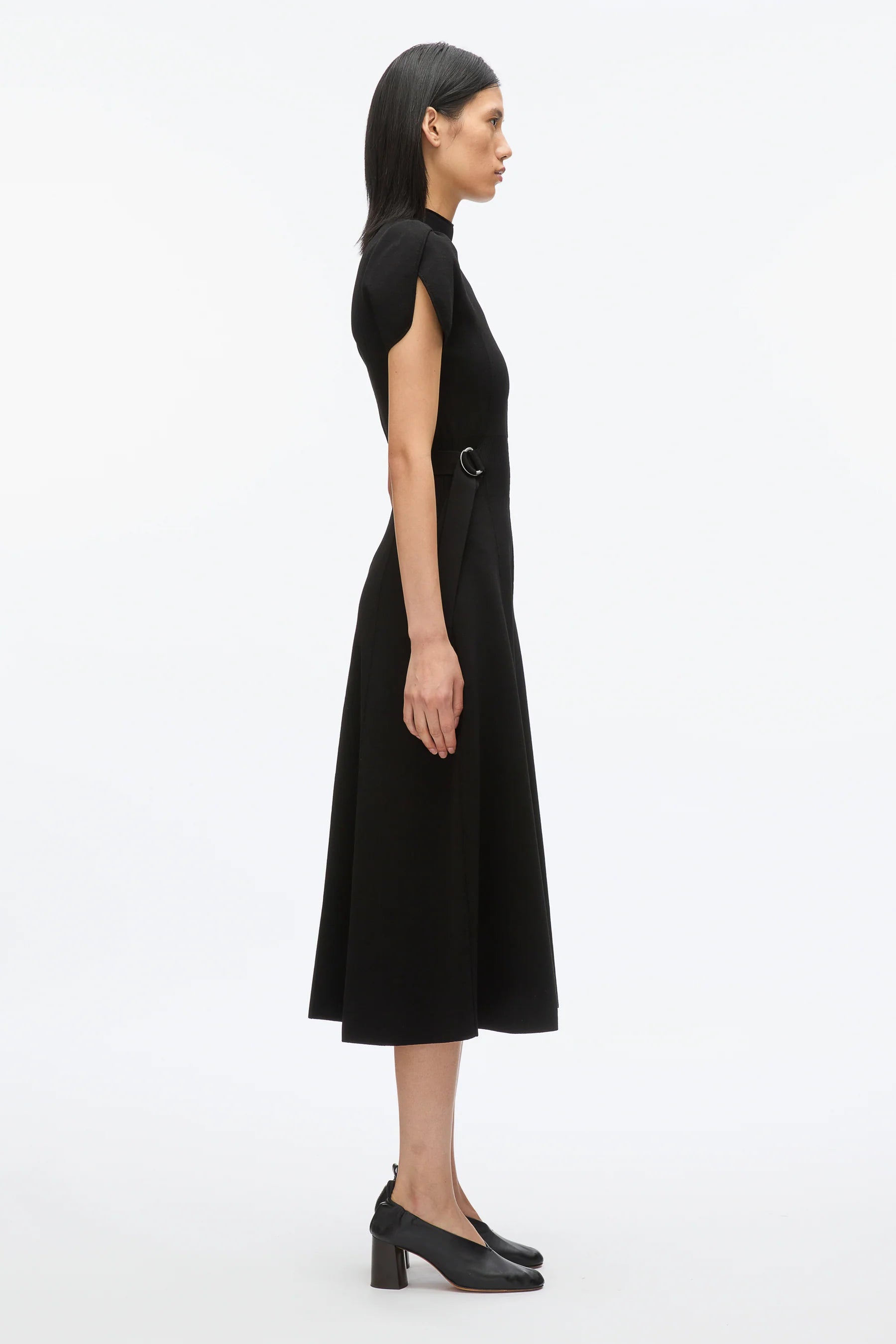 COMPACT RIB TULIP DRESS IN BLACK