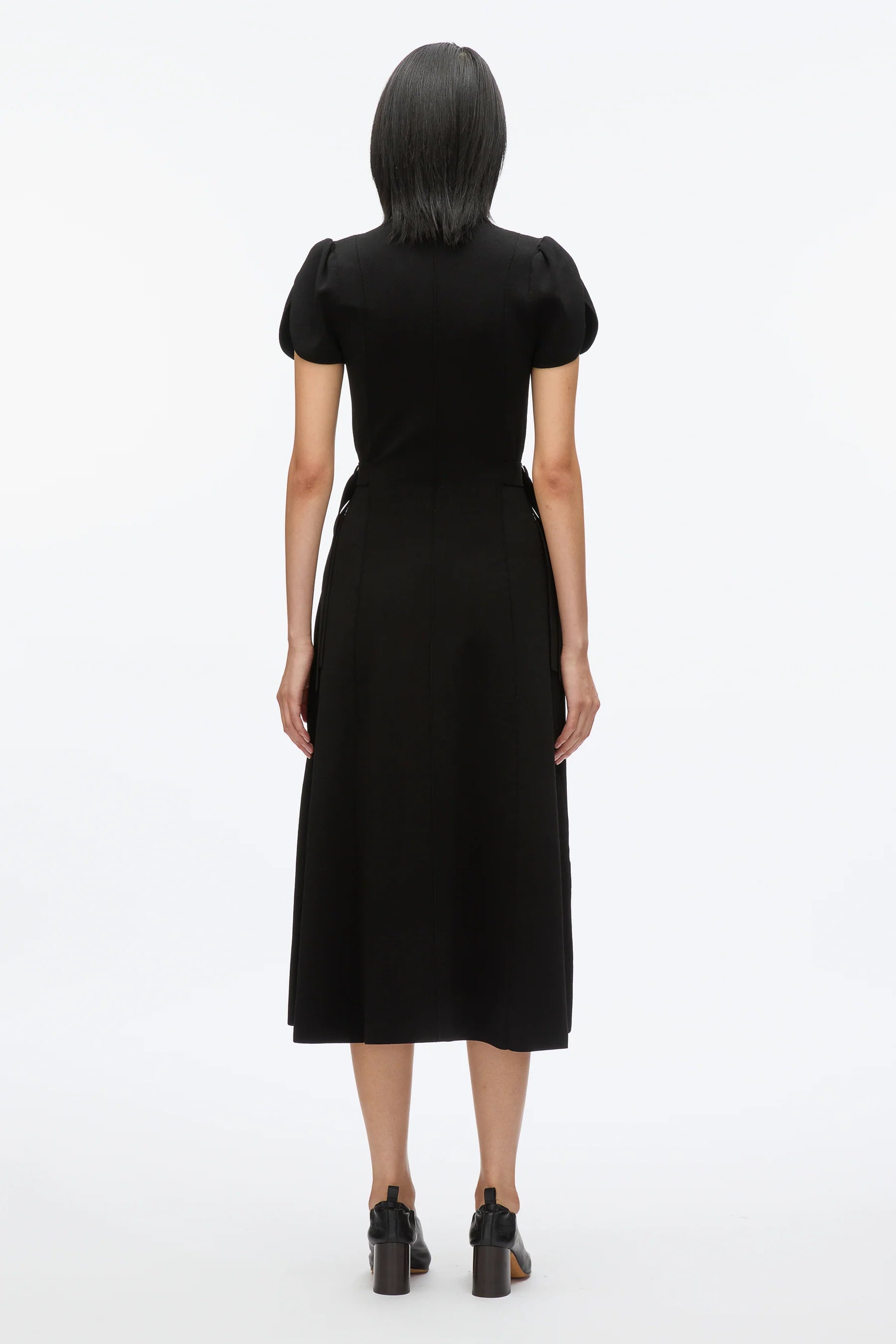 COMPACT RIB TULIP DRESS IN BLACK