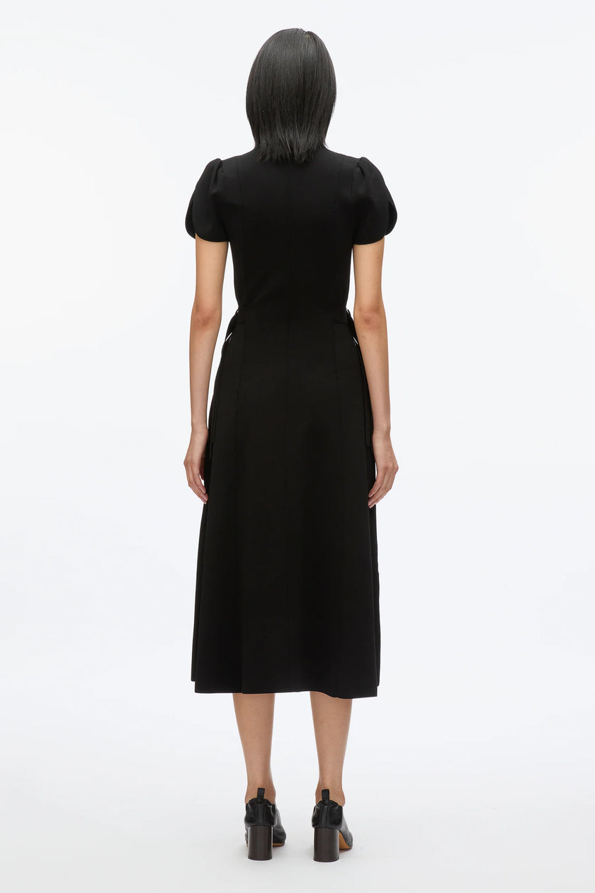 COMPACT RIB TULIP DRESS IN BLACK