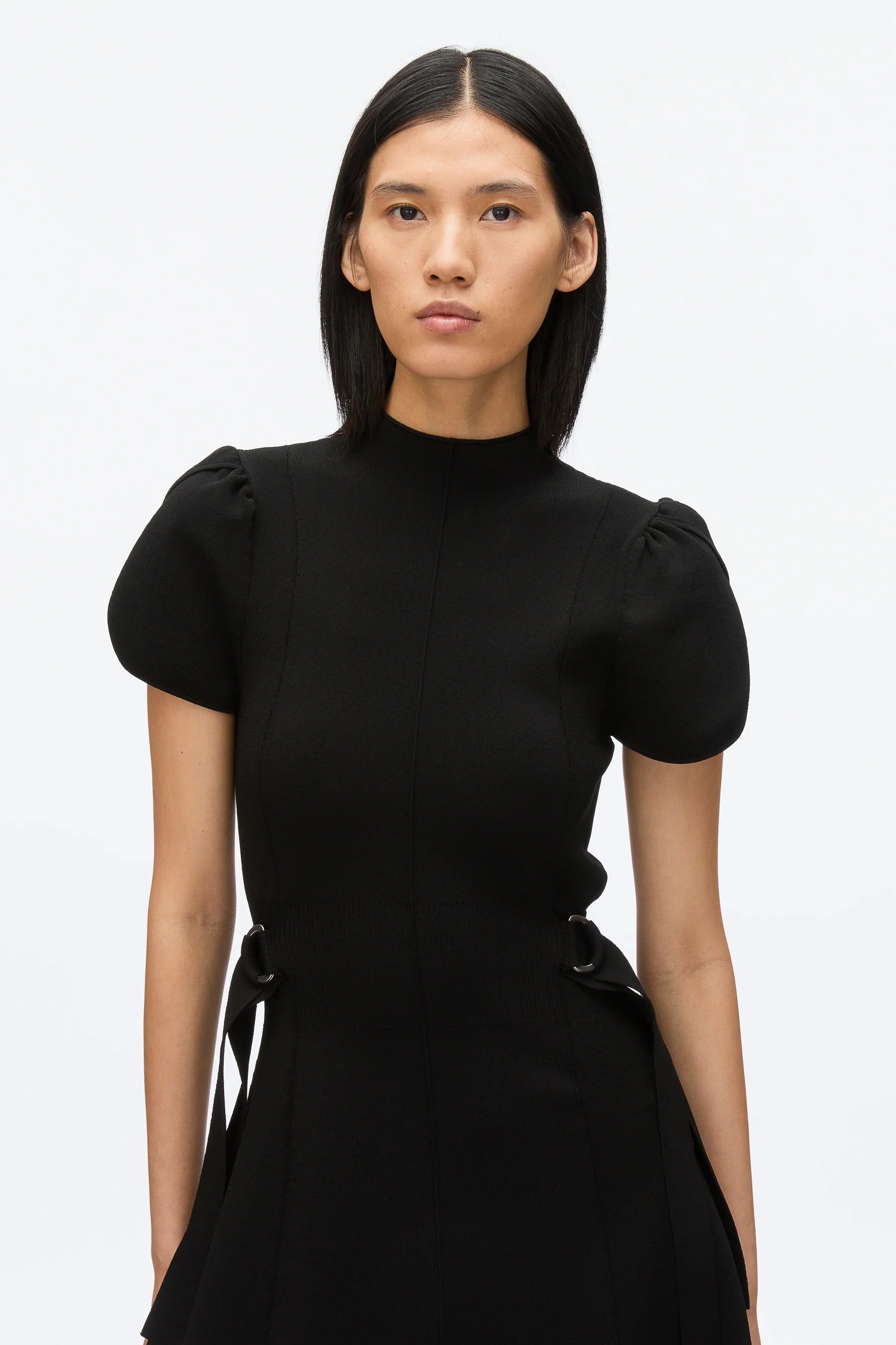 COMPACT RIB TULIP DRESS IN BLACK