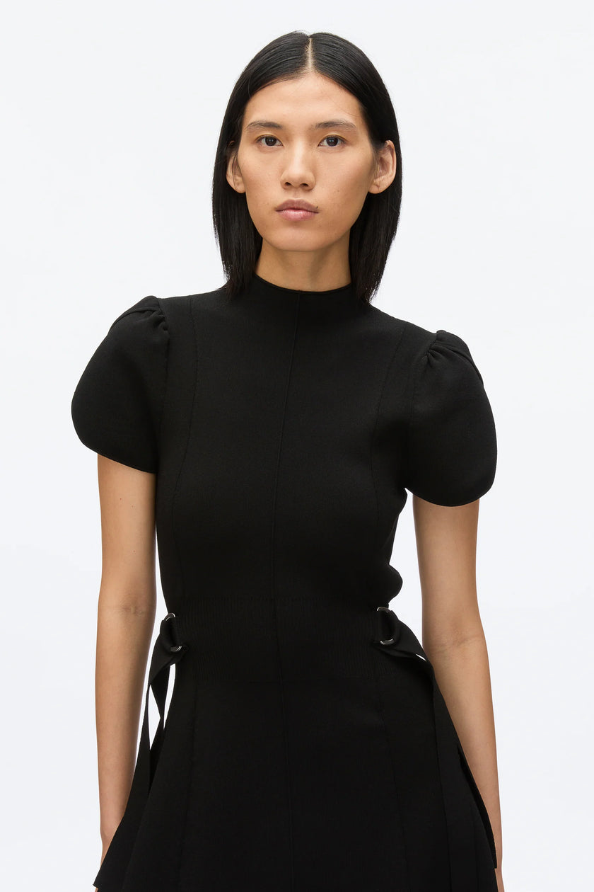 COMPACT RIB TULIP DRESS IN BLACK