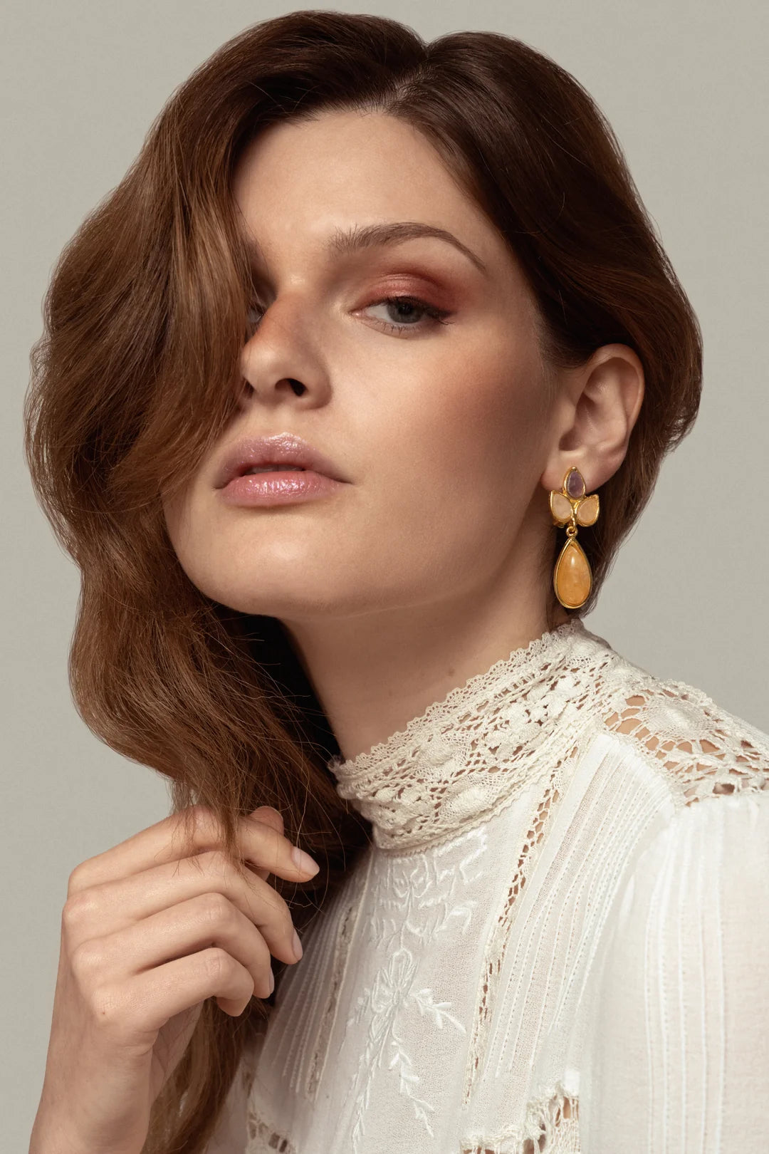 PAISLEY EARRINGS IN AMYETHYST PINK QUARTZ AND JASPER