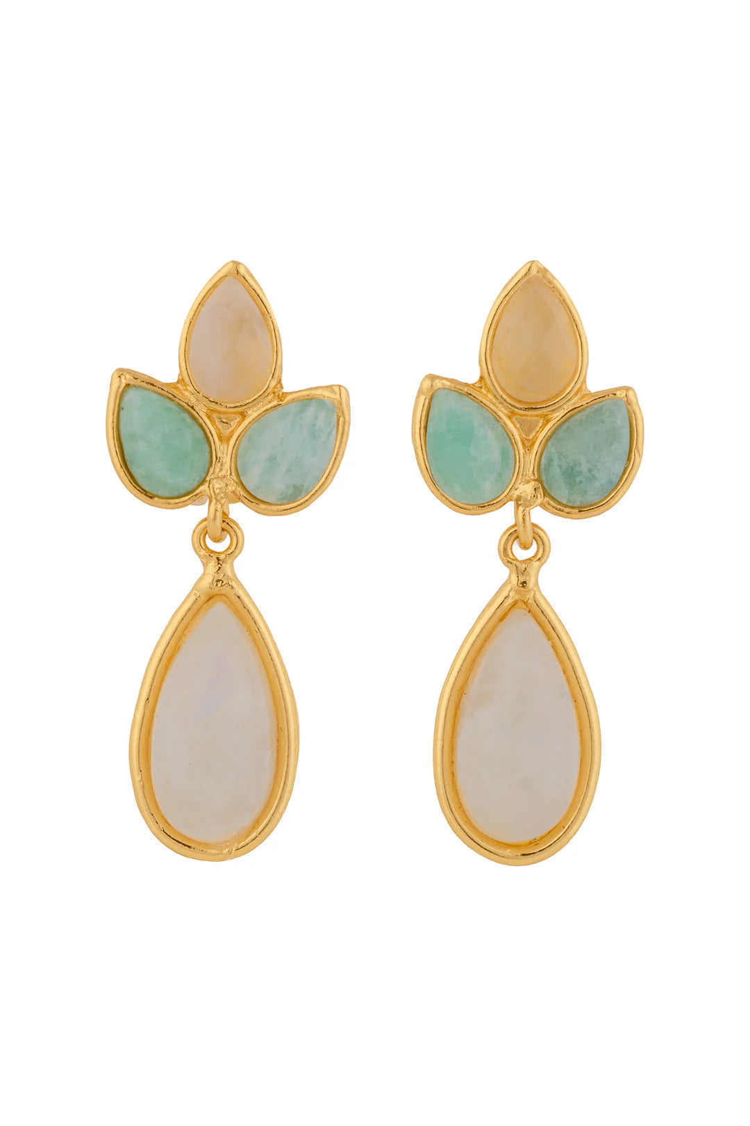 PAISLEY EARRINGS IN ROSE QUARTZ MOONSTONE AND AMAZONITE