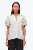 RUCHED SLEEVE VNECK TOP