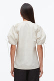 RUCHED SLEEVE VNECK TOP