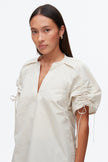 RUCHED SLEEVE VNECK TOP