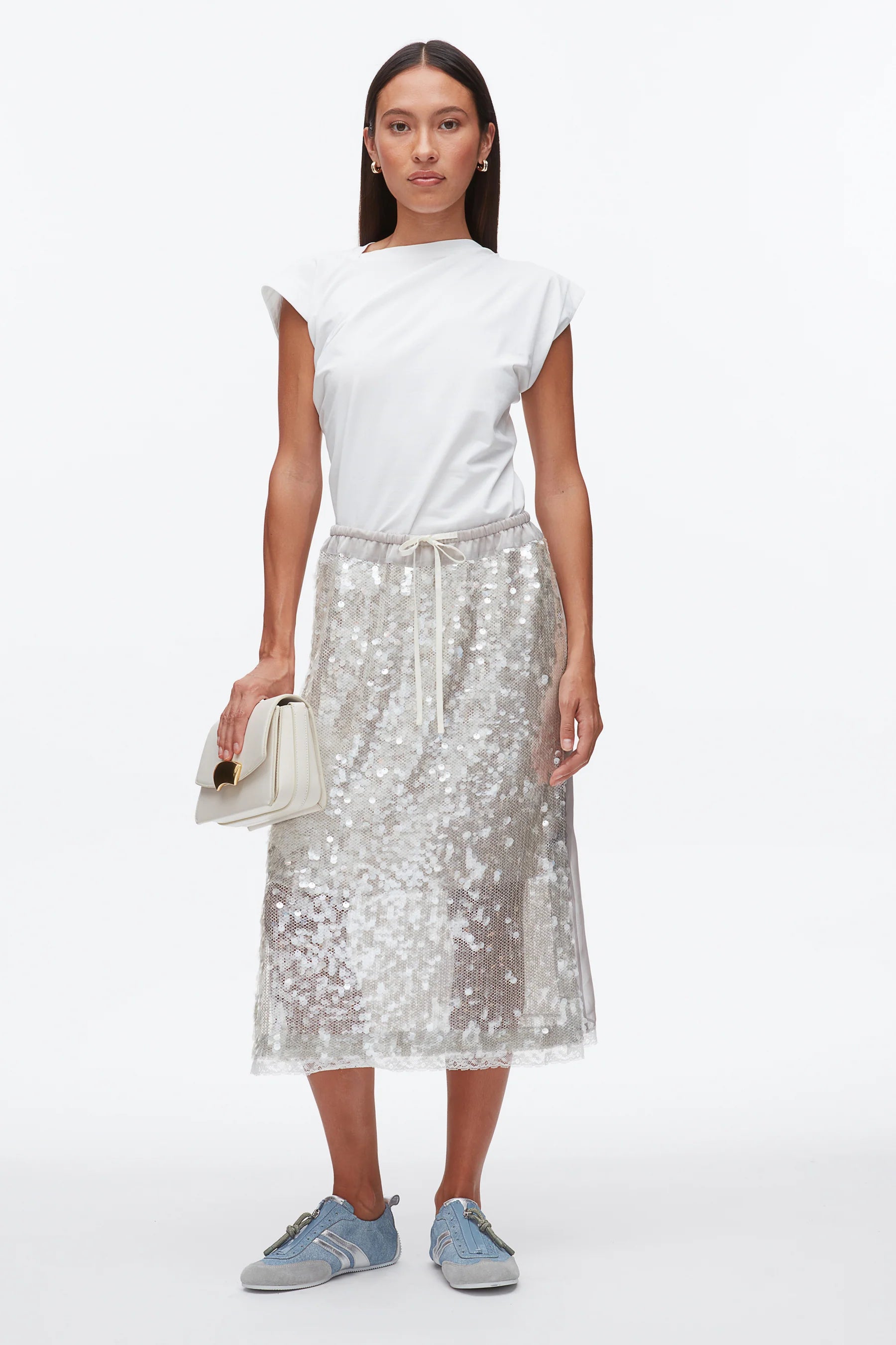SEQUIN MIDI SKIRT IN FOG