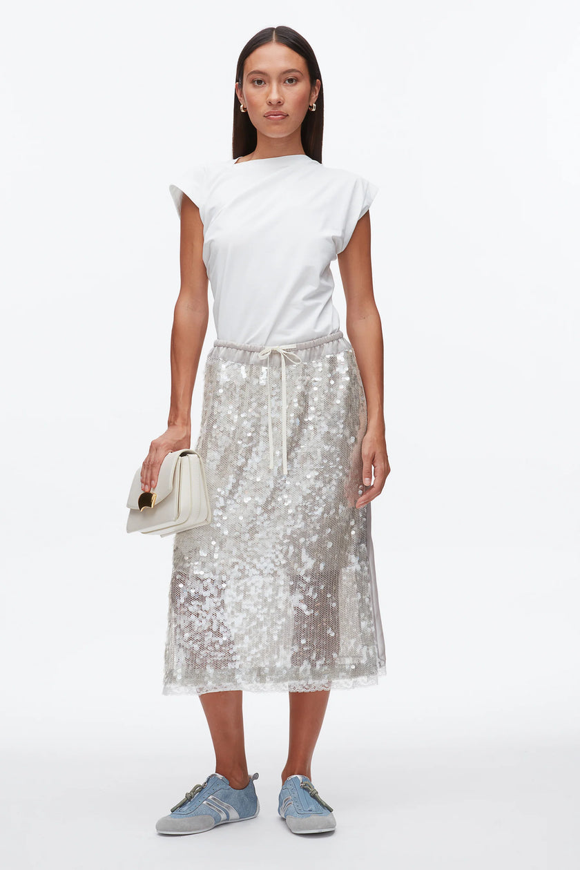 SEQUIN MIDI SKIRT IN FOG