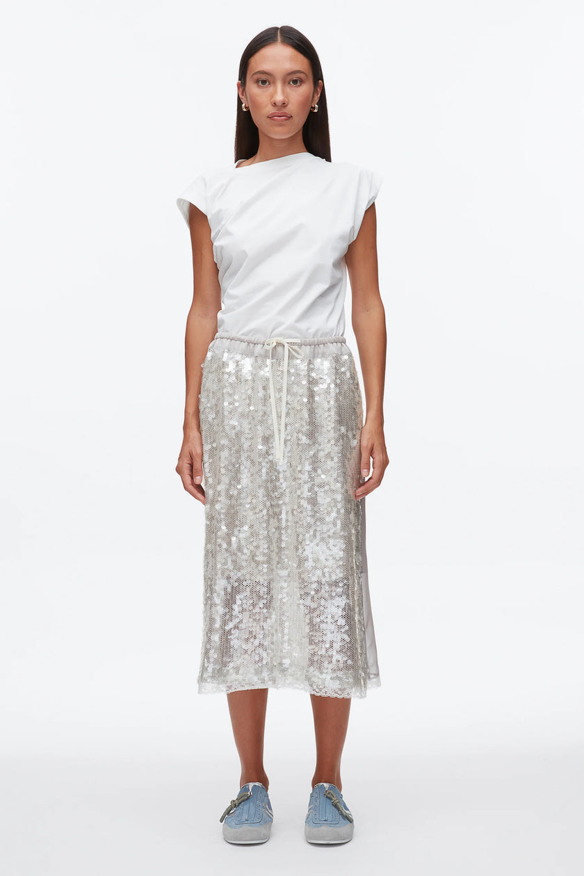 SEQUIN MIDI SKIRT IN FOG