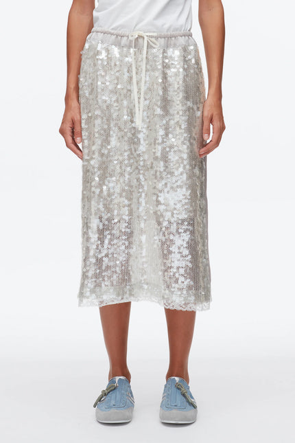 SEQUIN MIDI SKIRT IN FOG