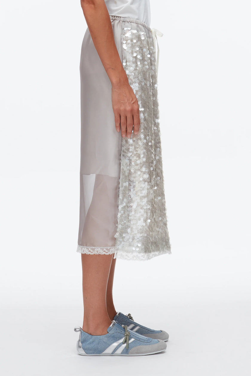 SEQUIN MIDI SKIRT IN FOG