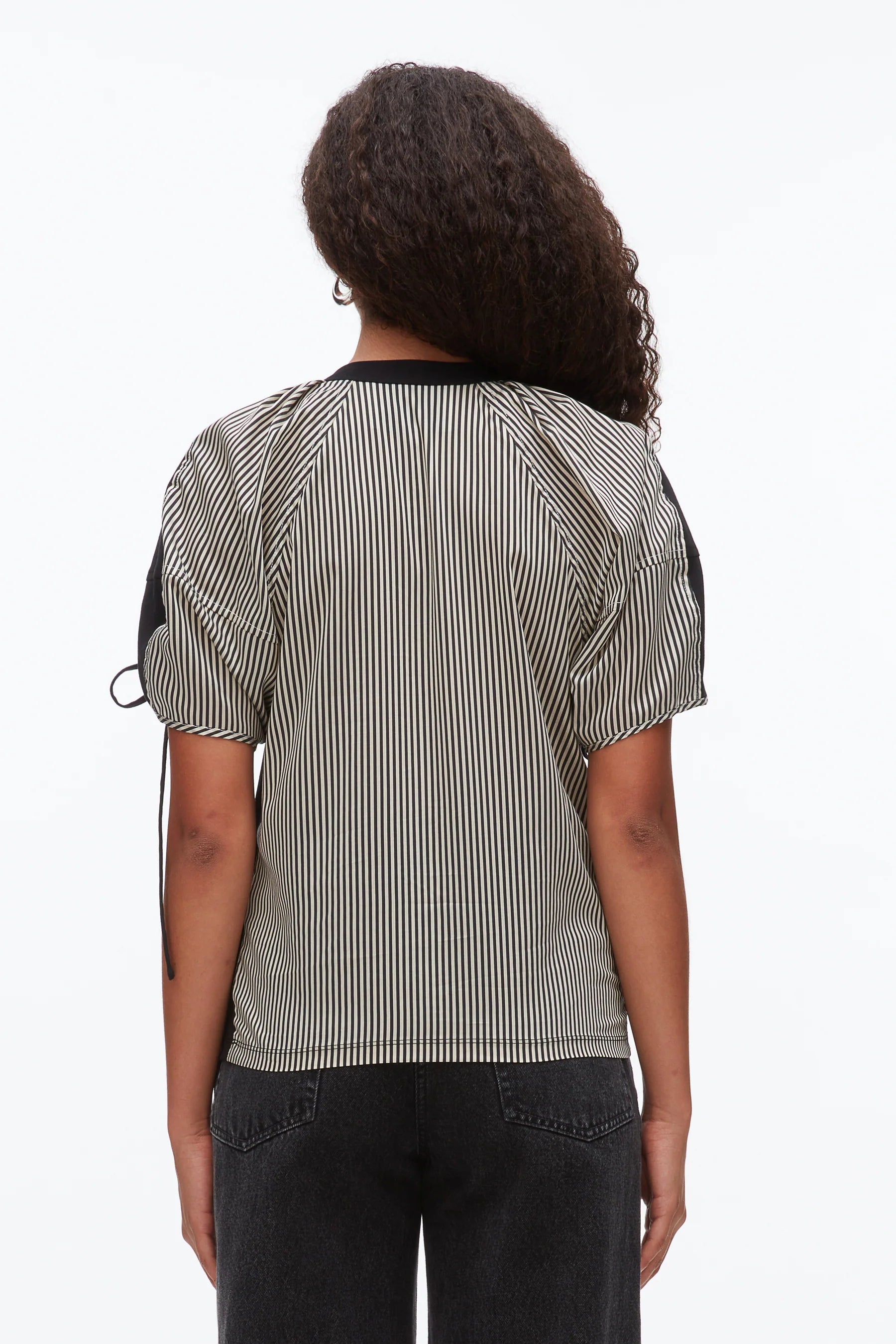 RUCHED TSHIRT WITH POPLIN BACK