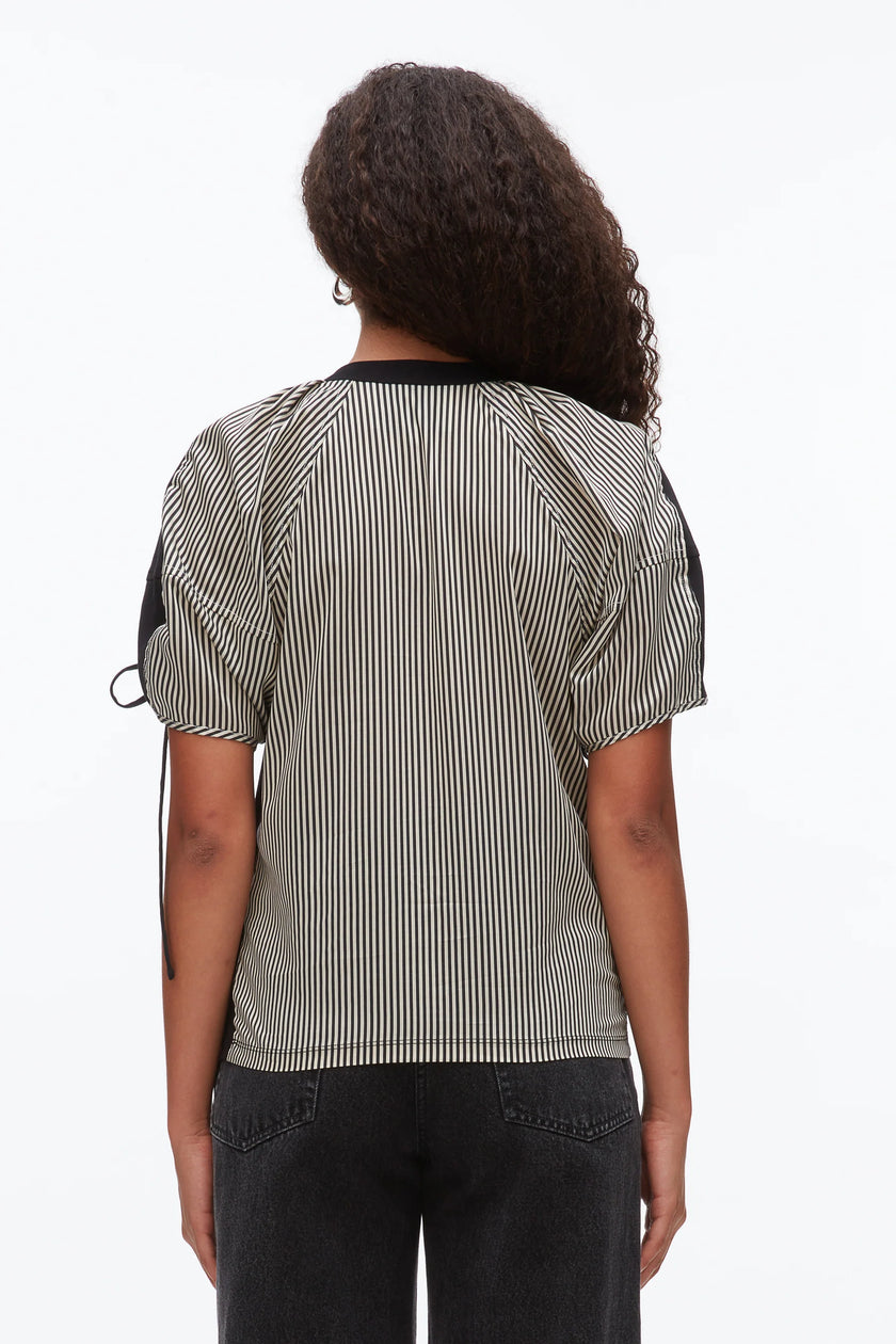 RUCHED TSHIRT WITH POPLIN BACK