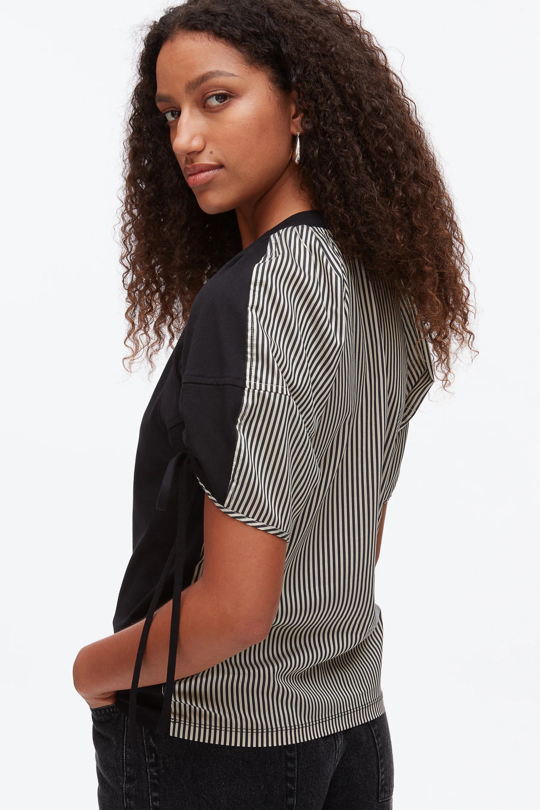RUCHED TSHIRT WITH POPLIN BACK