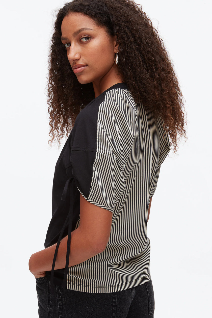 RUCHED TSHIRT WITH POPLIN BACK