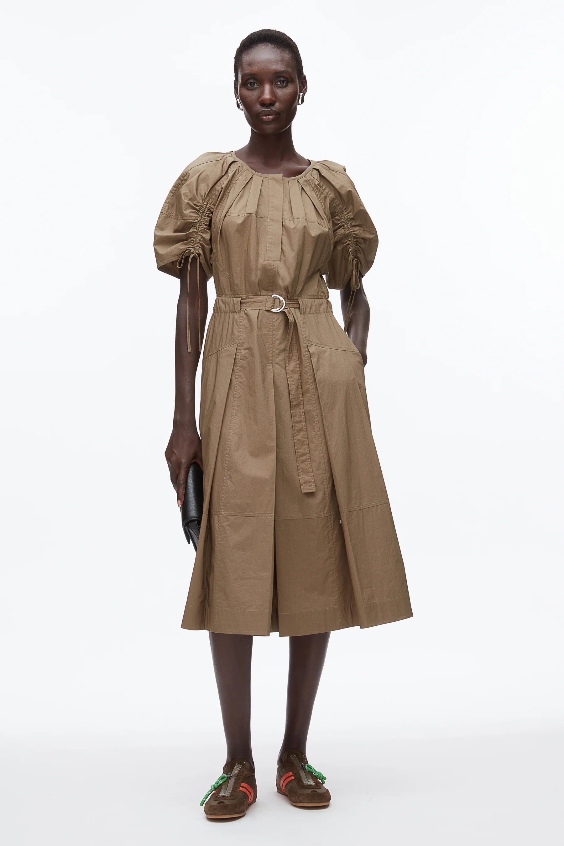 POLIN RUCHED SLEEVE MIDI DRESS