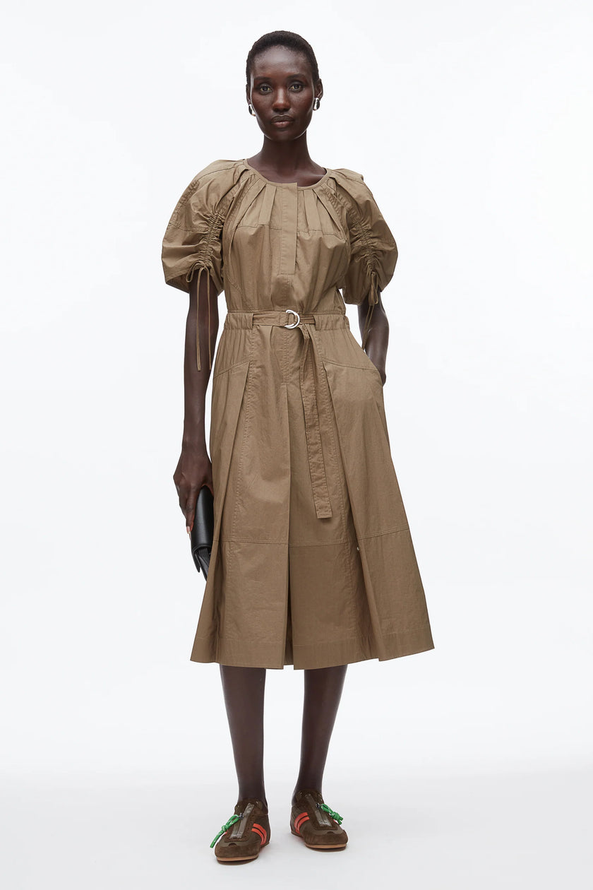 POLIN RUCHED SLEEVE MIDI DRESS