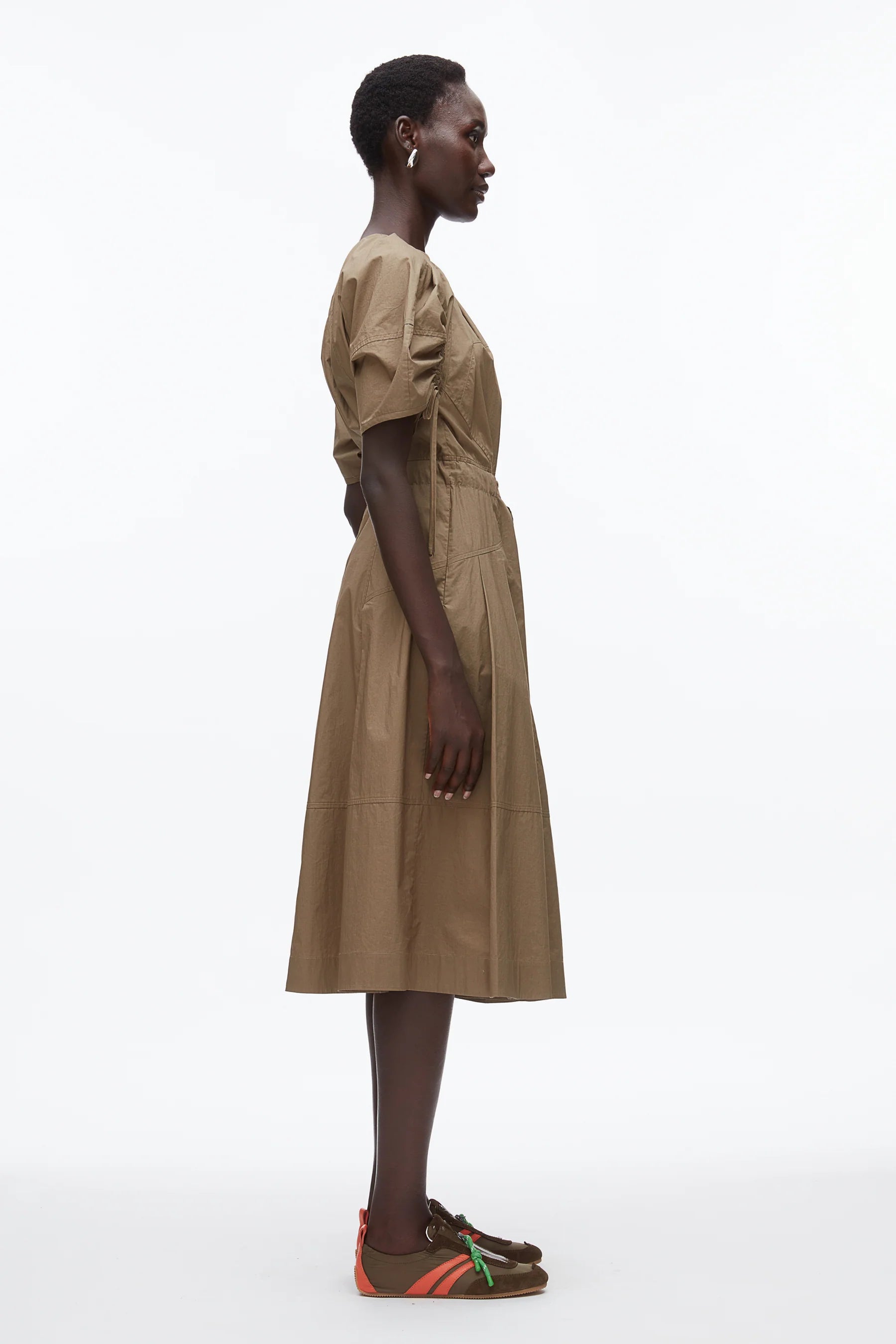 POLIN RUCHED SLEEVE MIDI DRESS