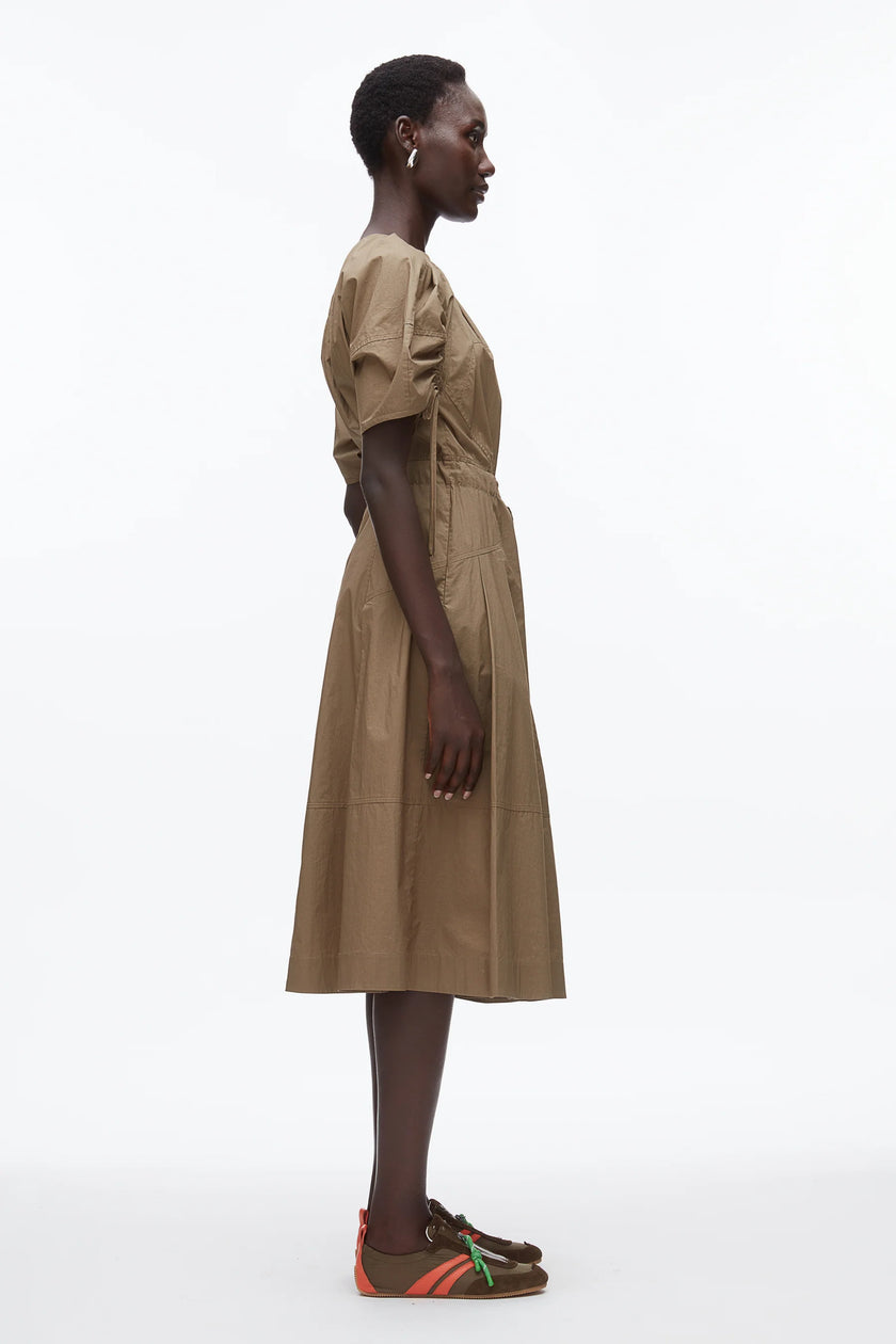 POLIN RUCHED SLEEVE MIDI DRESS