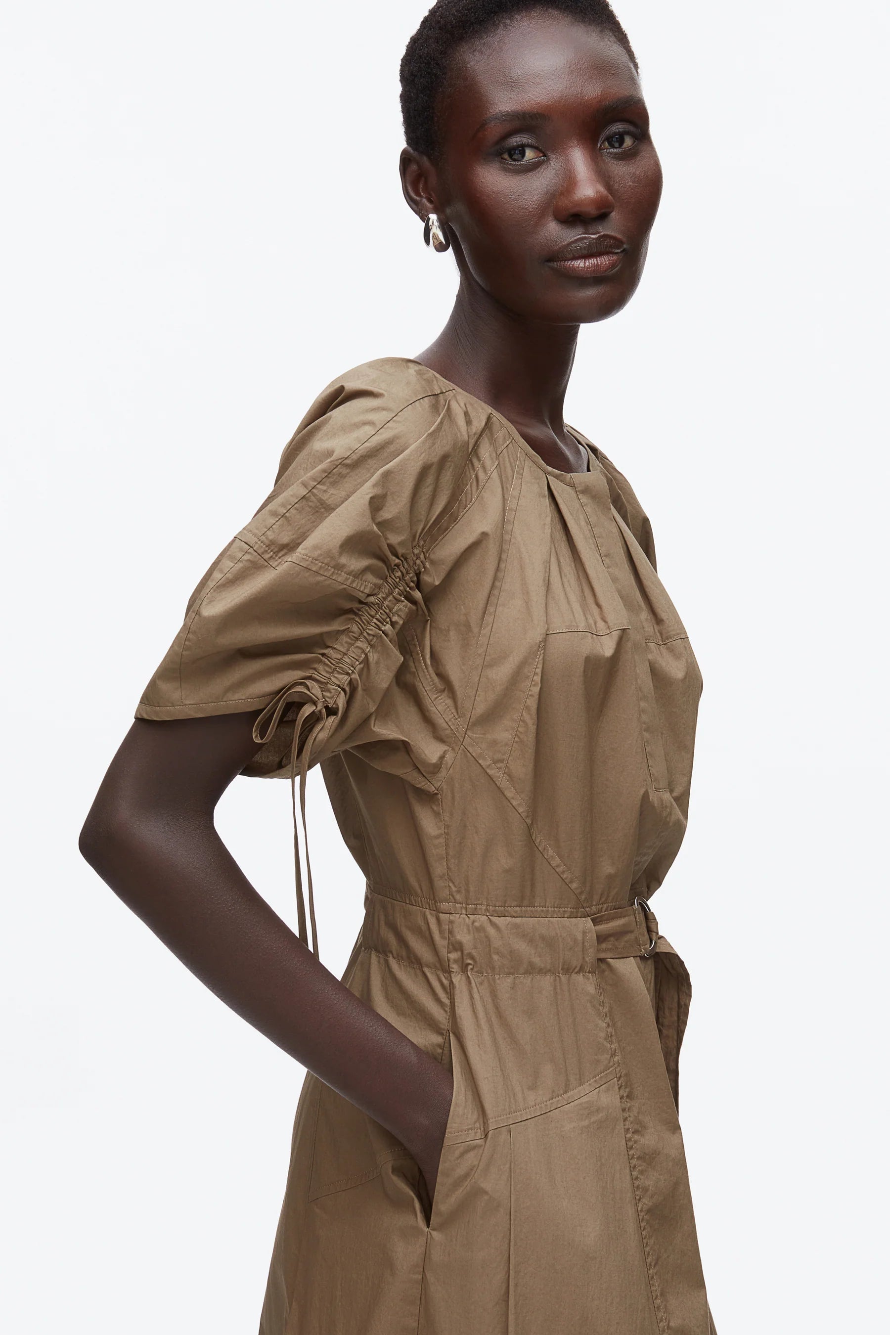 POLIN RUCHED SLEEVE MIDI DRESS