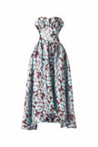 BLOOMIA ALINE GOWN IN BROWN AND BLUE FLORAL