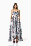 BLOOMIA ALINE GOWN IN BROWN AND BLUE FLORAL