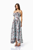 BLOOMIA ALINE GOWN IN BROWN AND BLUE FLORAL