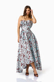 BLOOMIA ALINE GOWN IN BROWN AND BLUE FLORAL
