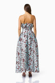BLOOMIA ALINE GOWN IN BROWN AND BLUE FLORAL