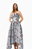 BLOOMIA ALINE GOWN IN BROWN AND BLUE FLORAL