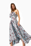 BLOOMIA ALINE GOWN IN BROWN AND BLUE FLORAL