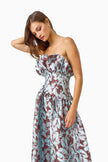 BLOOMIA ALINE GOWN IN BROWN AND BLUE FLORAL