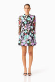 VELORIA LONG SLEEVE MINI DRESS IN BLACK AND PASTEL FLORAL
