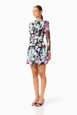VELORIA LONG SLEEVE MINI DRESS IN BLACK AND PASTEL FLORAL
