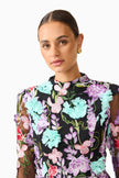 VELORIA LONG SLEEVE MINI DRESS IN BLACK AND PASTEL FLORAL