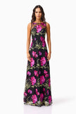 AMAYA GOWN IN BLACK AND PINK FLORAL