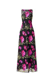 AMAYA GOWN IN BLACK AND PINK FLORAL