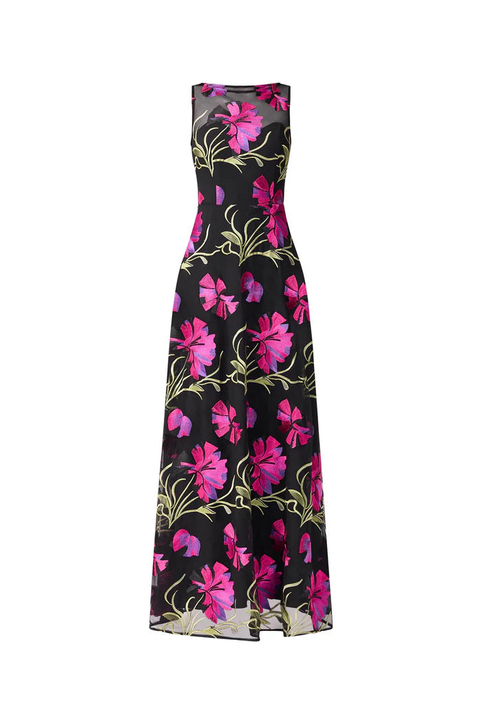 AMAYA GOWN IN BLACK AND PINK FLORAL