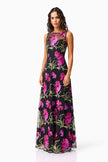 AMAYA GOWN IN BLACK AND PINK FLORAL