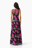 AMAYA GOWN IN BLACK AND PINK FLORAL