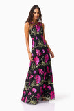 AMAYA GOWN IN BLACK AND PINK FLORAL