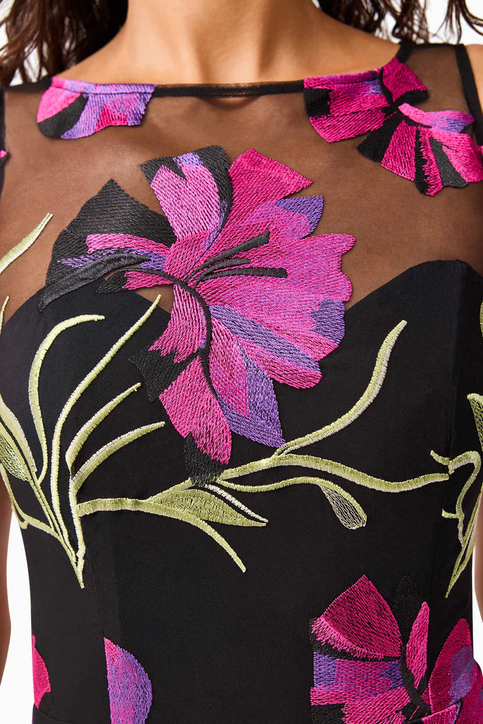 AMAYA GOWN IN BLACK AND PINK FLORAL